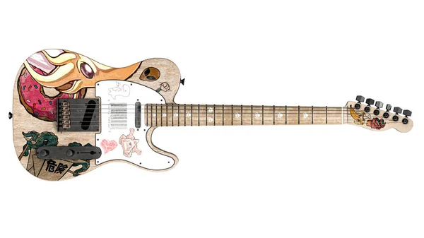 Electric Guitar Isolated White Background Illustration — Stok fotoğraf