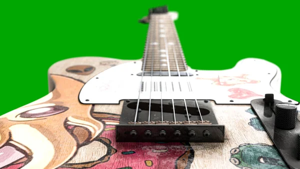 Electric Guitar Isolated Green Background Illustration — Stok fotoğraf