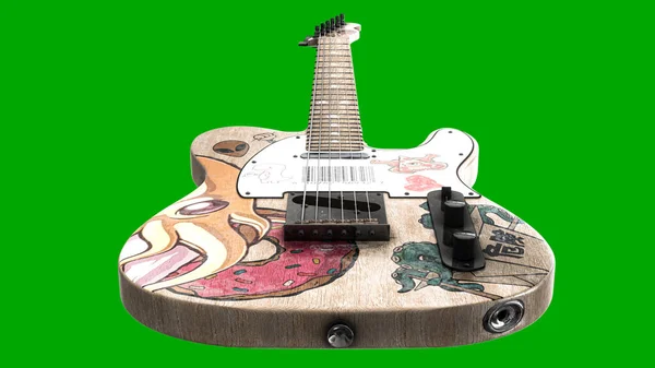 Electric Guitar Isolated Green Background Illustration — Fotografia de Stock