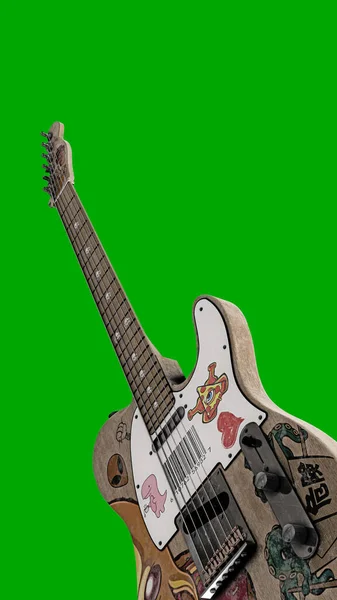 electric guitar isolated on green background 3d illustration