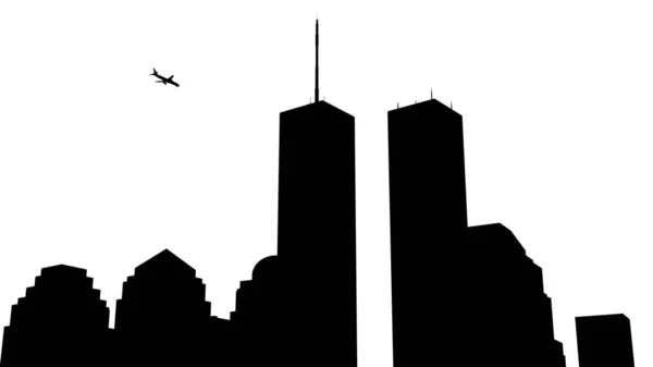 Twin Towers Silhouette Isolated White Background Illustration — Stock Photo, Image