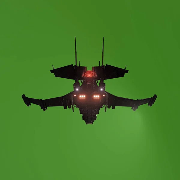 緑の背景に孤立した現代の宇宙戦闘機3Dイラスト — ストック写真