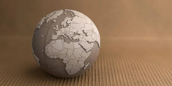 段ボール背景3Dイラストの紙の地球モデル — ストック写真