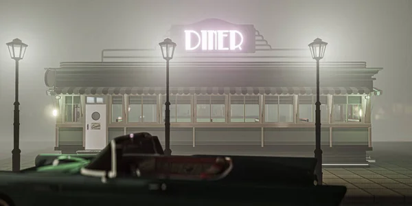 old diner building night scene 3d illustration