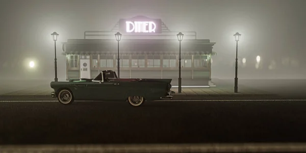 old diner building night scene 3d illustration