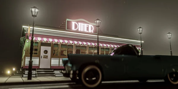 old diner building night scene 3d illustration