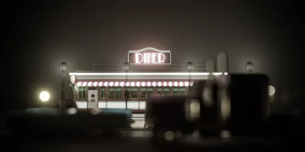 old diner building night scene 3d illustration