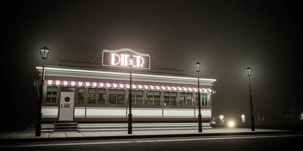 old diner building night scene 3d illustration