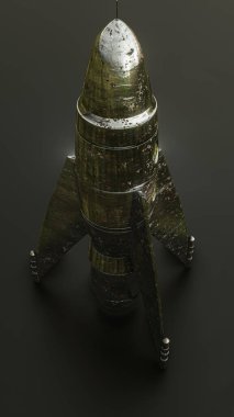 uzay roketi siyah arkaplanda izole edildi 3d illüstrasyon