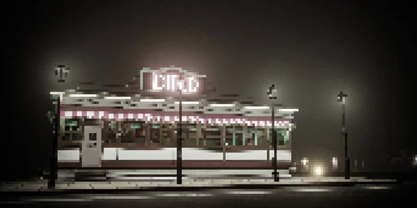 旧餐厅大楼夜景3D插图 — 图库照片