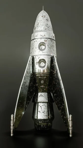黑色背景分离的空间火箭3D插图 — 图库照片