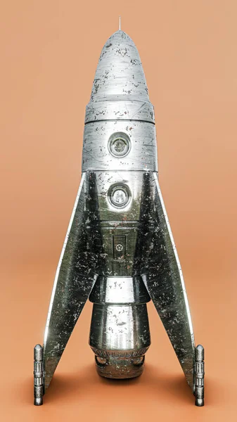 Space Rocket Isolated Orange Background Illustration — Stock Photo, Image