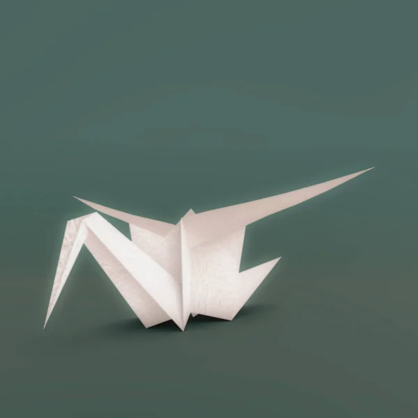 Origami Γερανός Απομονώνονται Πράσινο Φόντο Εικόνα — Φωτογραφία Αρχείου