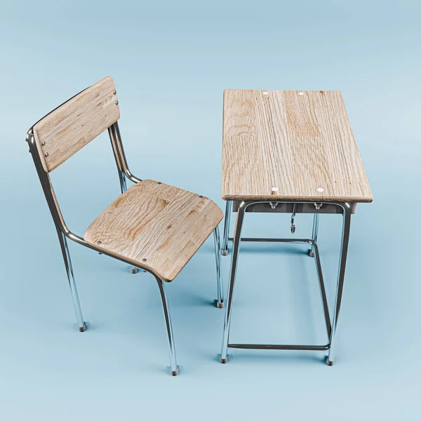 School Desk Isolated Blue Background Illustration — Stock Photo, Image