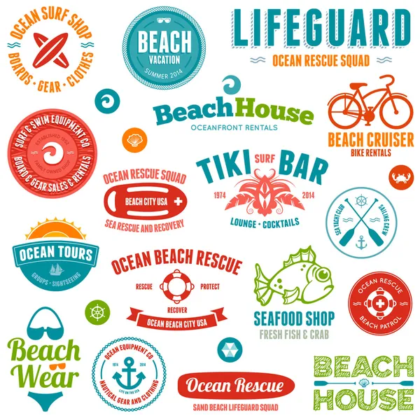 Beach badges and emblems — Stock Vector