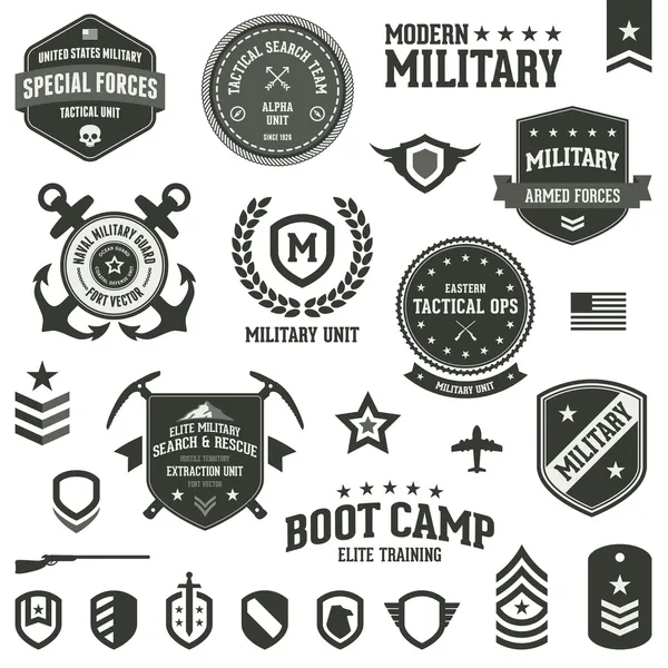 Badges et étiquettes militaires et des forces armées — Image vectorielle