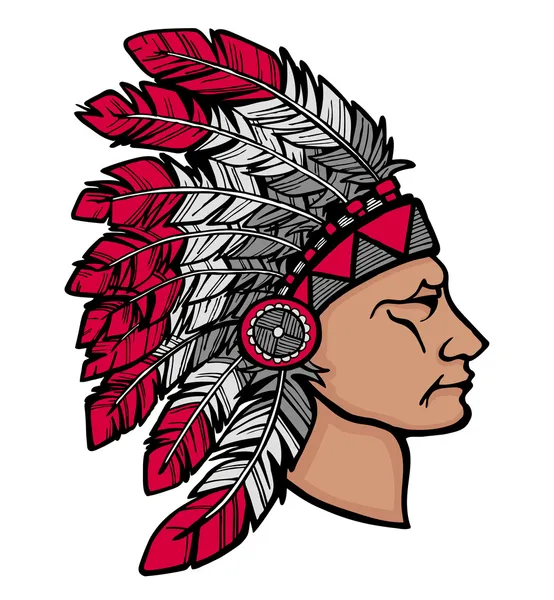 Amerikanischer Ureinwohner mit Kopfbedeckung — Stockvektor