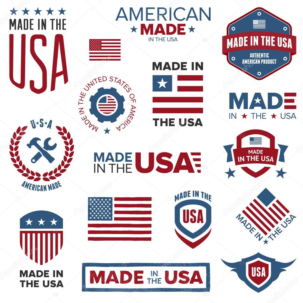 Set of various Made in the USA graphics and labels