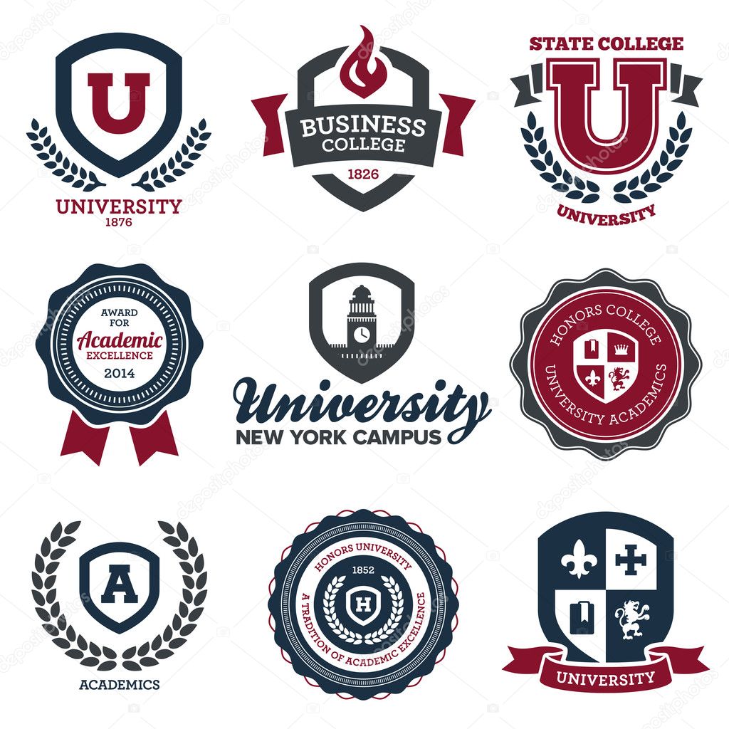 Set of university and college school crests and emblems