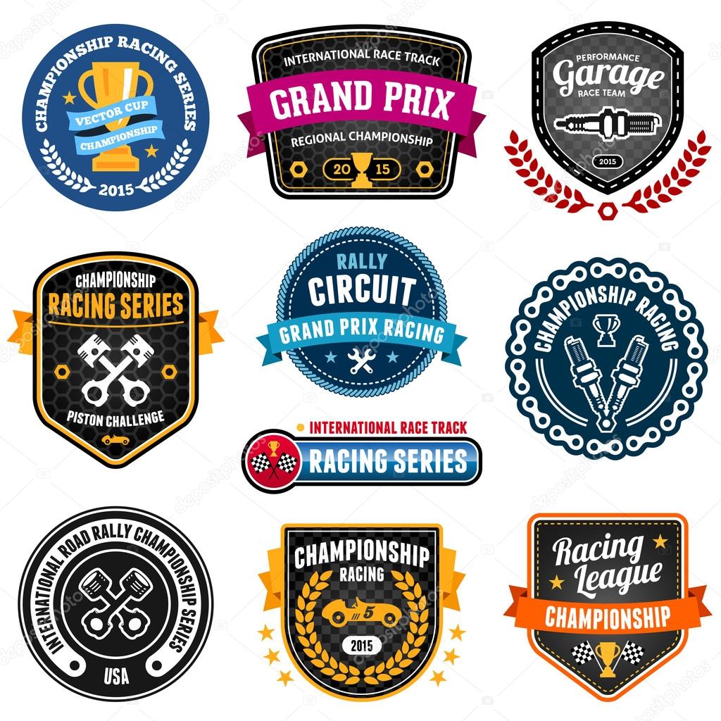 Set of car racing emblems and championship badges