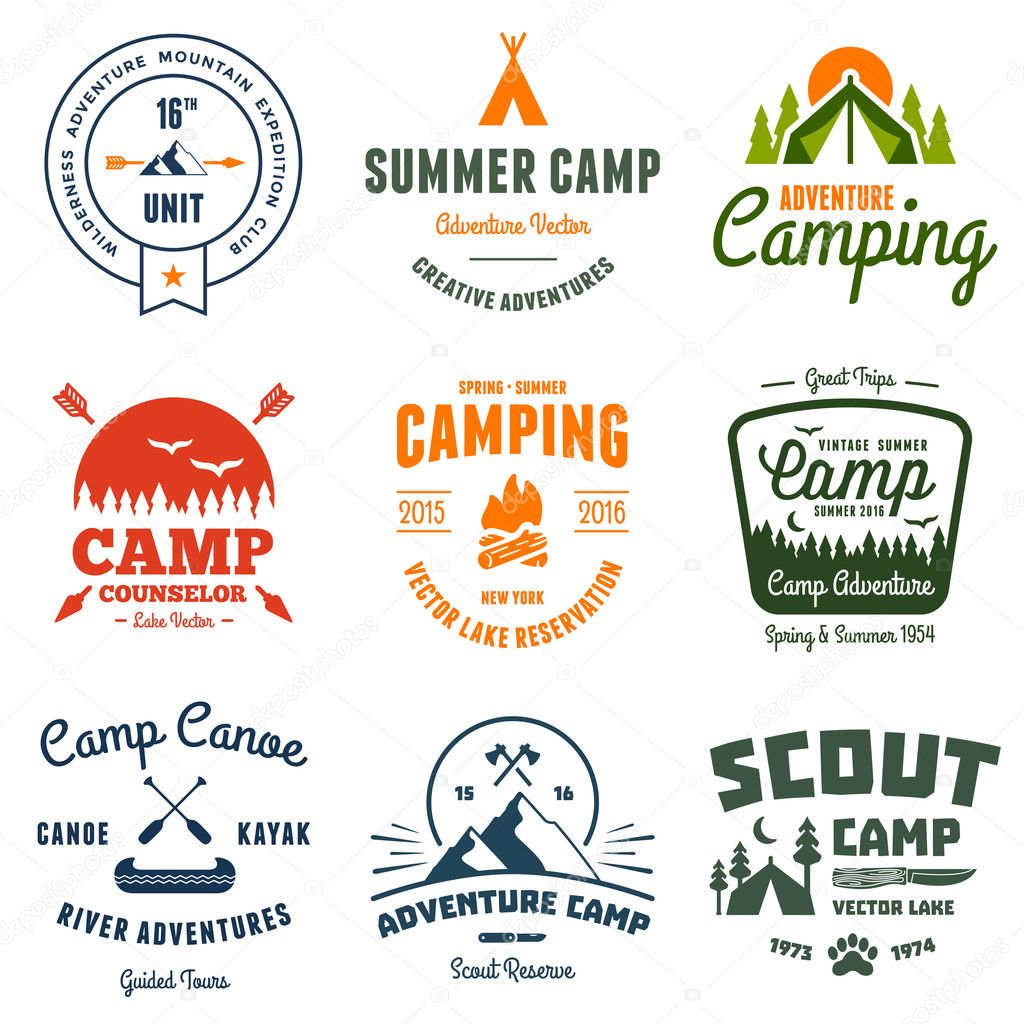 Set of retro vintage camp labels and graphics
