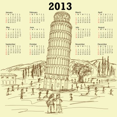 leaning Tower of pisa 2013 vintage takvim