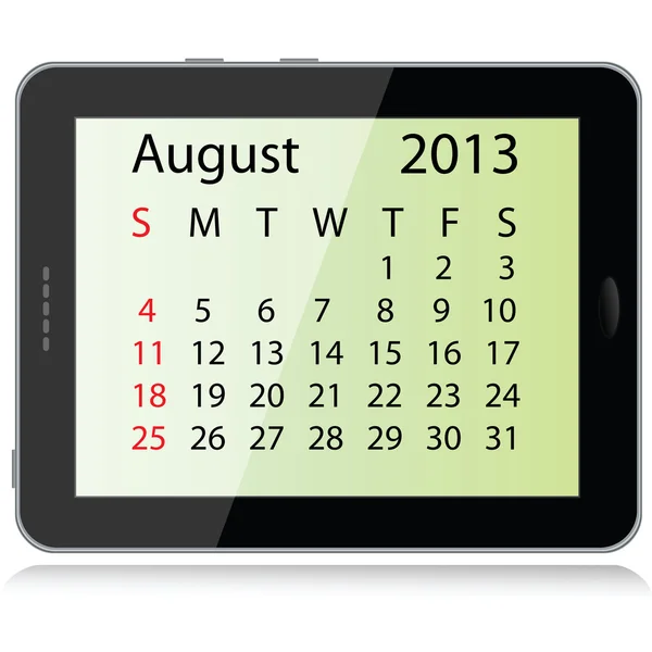 Calendario agosto 2013 — Vector de stock
