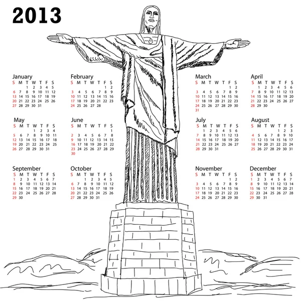 Cristo redentor 2013 calendar — Stock Vector