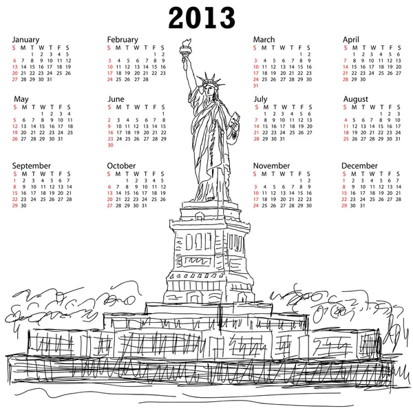 Statue of liberty 2013 calendar — Stock Vector