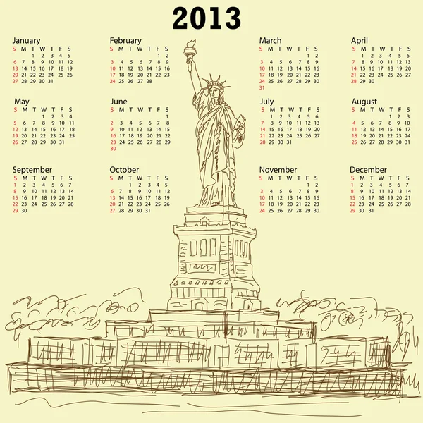 Statue of liberty vintage 2013 calendar — Stock Vector