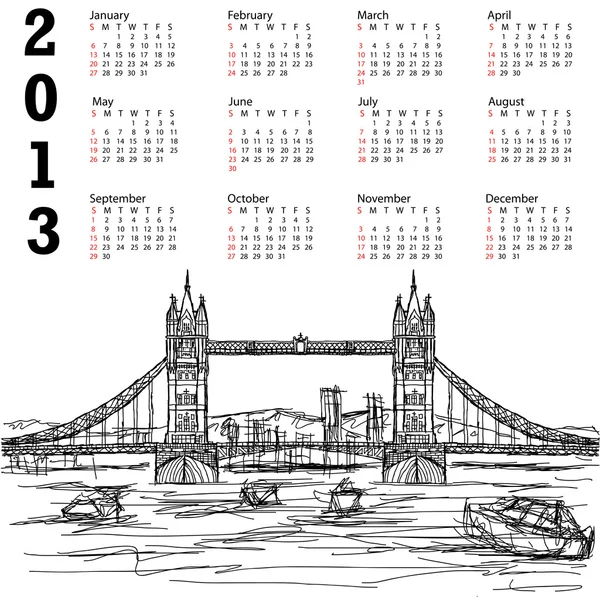 Tower bridge 2013 calendar — Stock Vector