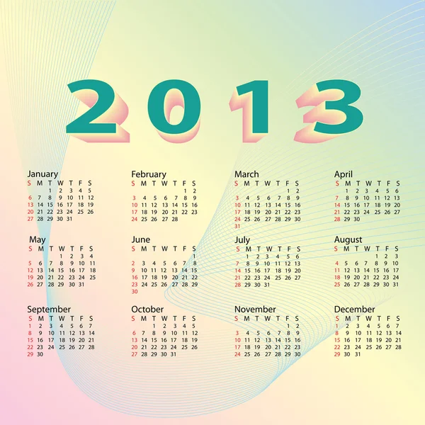2013 calendar pastel color — Stock Vector