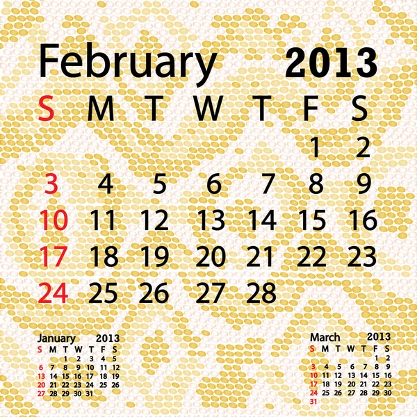 February 2013 calendar albino snake skin. — Stock Vector