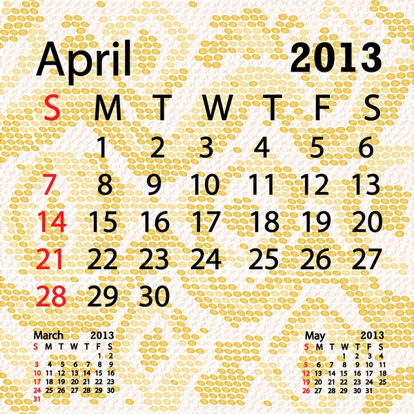 April 2013 calendar albino snake skin — Stock Vector