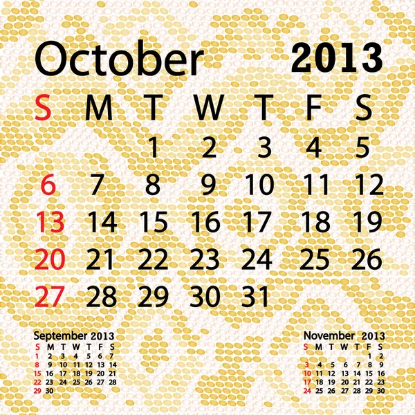 Oktober 2013-kalendern albino ormskinn. — Stock vektor