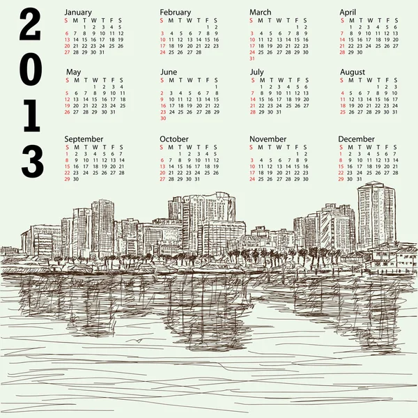 Hand-drawn cityscape 2013 calendar — Stock Vector