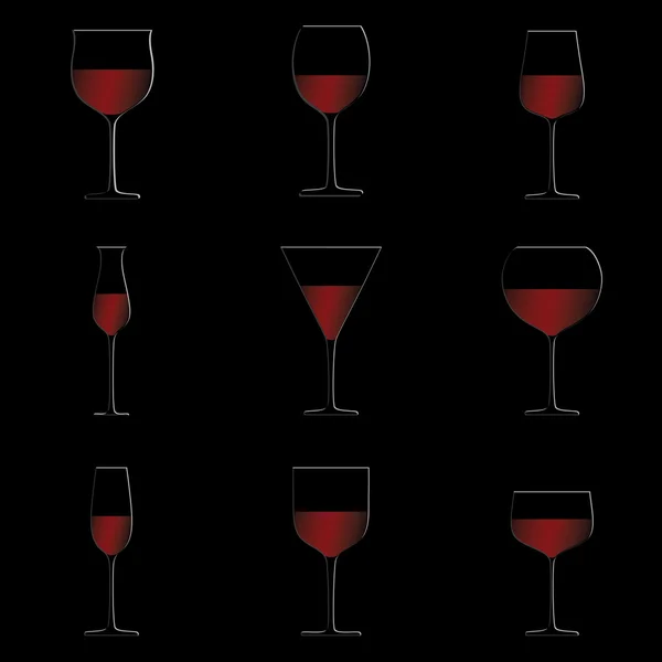 Κόκκινα γυαλιά κρασιού μαύρο φόντο — Διανυσματικό Αρχείο