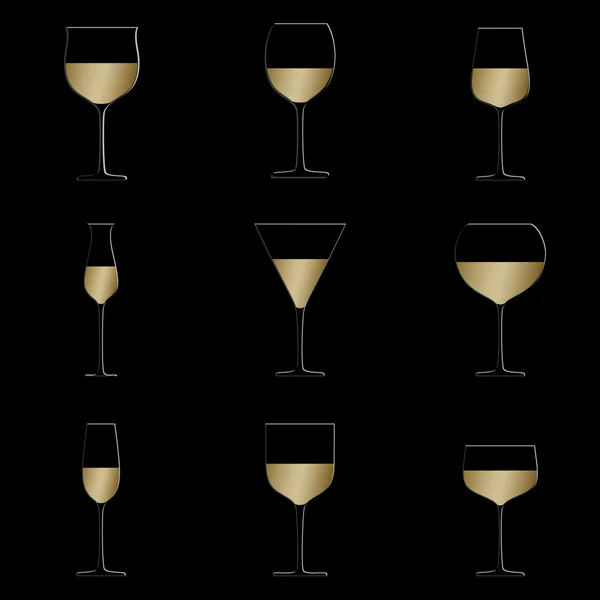 Verres à vin fond noir — Image vectorielle