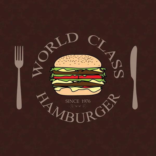 Wereld klasse Hamburger etiket — Stockvector