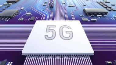 5G işlemcisinin yüksek hızlı çalışması. Döngü videosu.