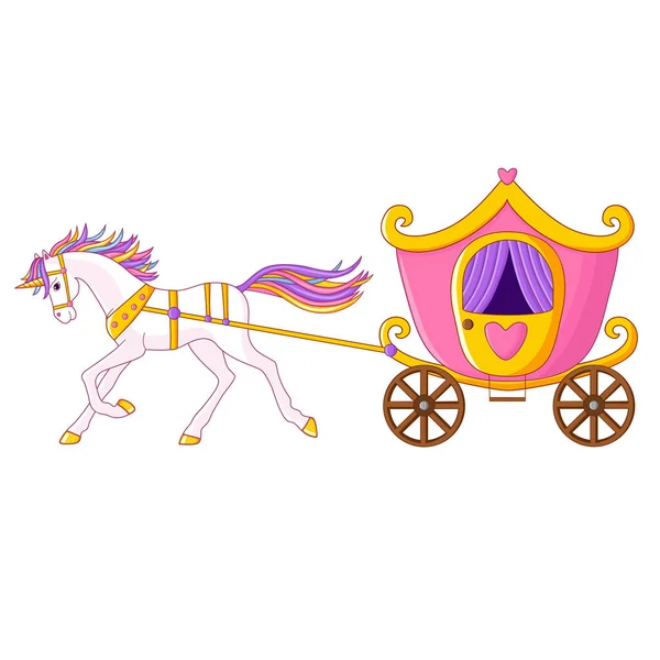 一只漂亮的独角兽正开着一辆粉色的马车送公主 — 图库矢量图片