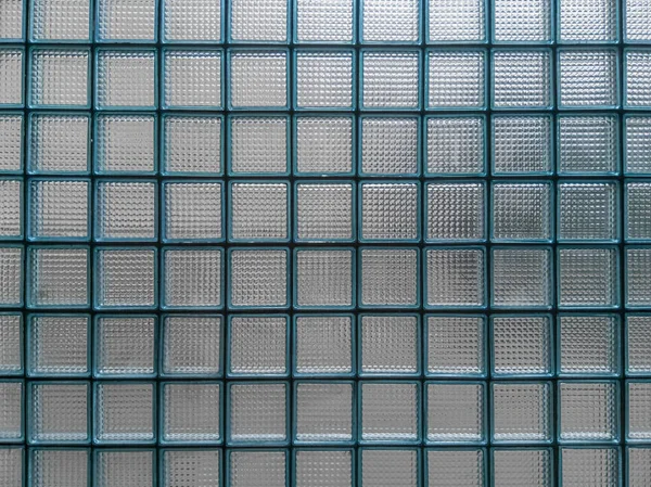 Parede Forrada Com Blocos Vidro Azul Texturizado — Fotografia de Stock