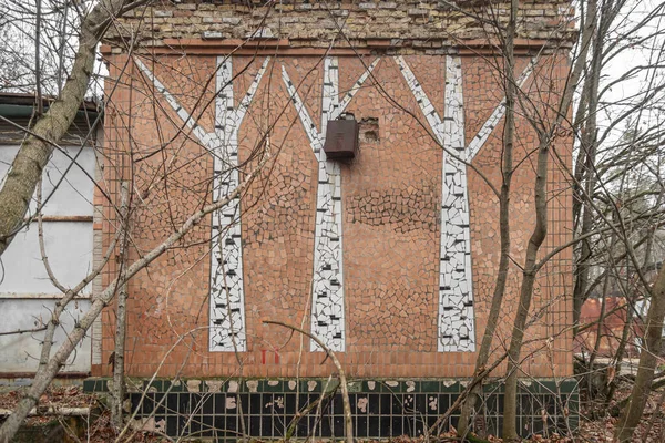 Old Mosaic Birches Made Ceramic Tiles Pripyat Ukraine November 2021 — Stock Photo, Image