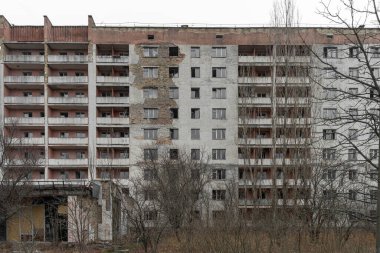 9-storey abandoned apartment building in the Pripyat city, Ukraine.
