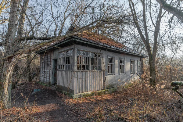 Antigua Casa Madera Abandonada Zona Exclusión Chernobyl Zalissya Ucrania — Foto de Stock
