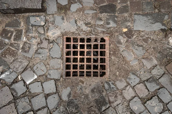 Old Street Rainwater Drainage System Surface Drainage System Cobblestone Road — Stockfoto