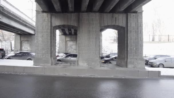 Supports Old Overpass Built 1955 Lined Black Stone Blocks Kyiv — Stockvideo