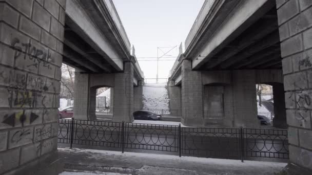 Old Overpass Built 1955 Lined Black Stone Blocks Kyiv Ukraine — Stockvideo