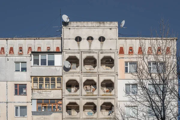 Fassade Eines Alten Sowjetischen Plattenbaus Großaufnahme Zhytomyr Ukraine Februar 2022 — Stockfoto