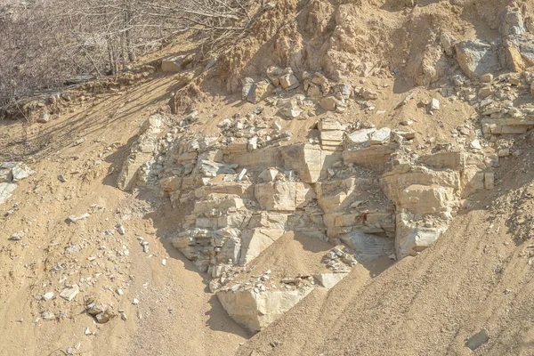 Pedra Calcária Siluriana Deslizamento Terra Uma Pedreira — Fotografia de Stock